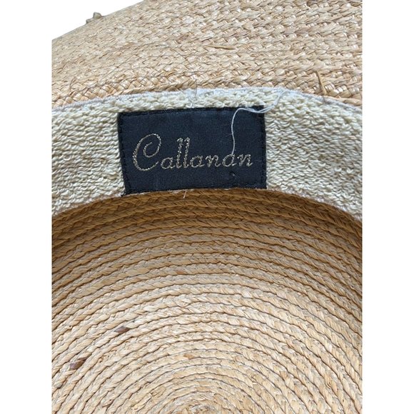 Callanan Rolled Edge Raffia Straw Sun Hat Black Band Bow Vacation Cruise READ main image 4